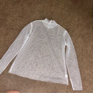 129. Mesh Glitter Long Sleeve Cover Up Blouse Size Small
